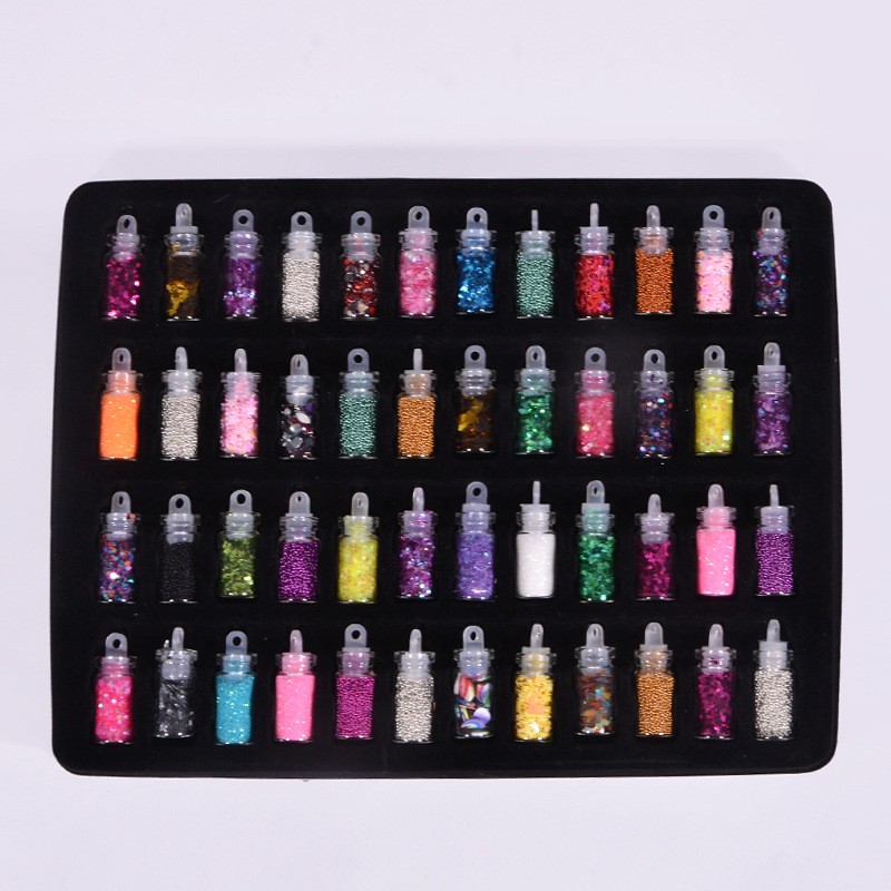 48pcs set Nail Decorations Glass Bottle Rhinestones Glitter Sequins Steel Beads Caviar Design 