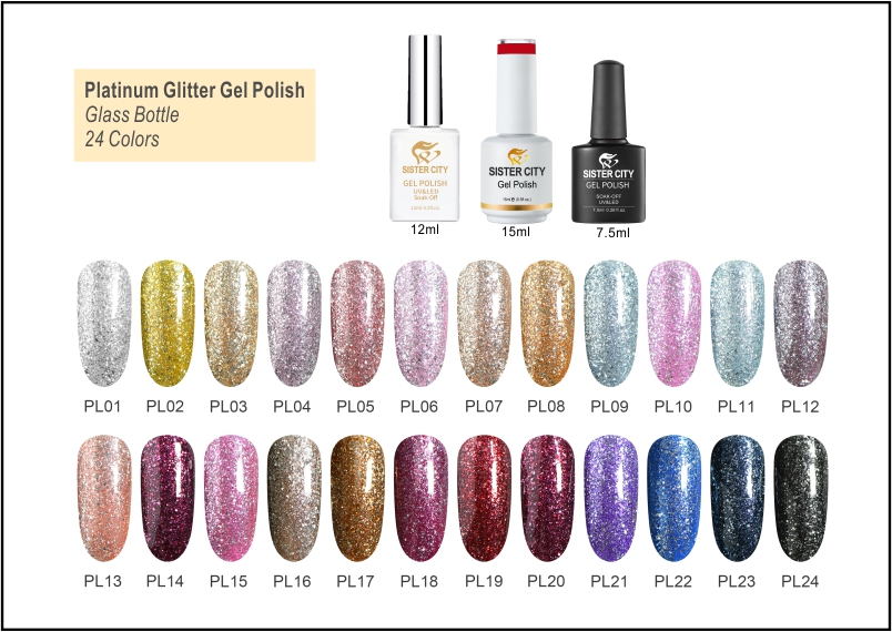 Platinum glitter gel polish